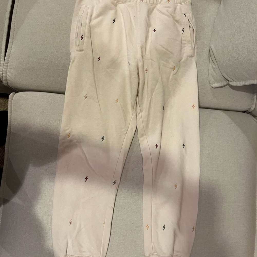 Z Supply Kids Cream Joggers with Colorful Lightning Bolts